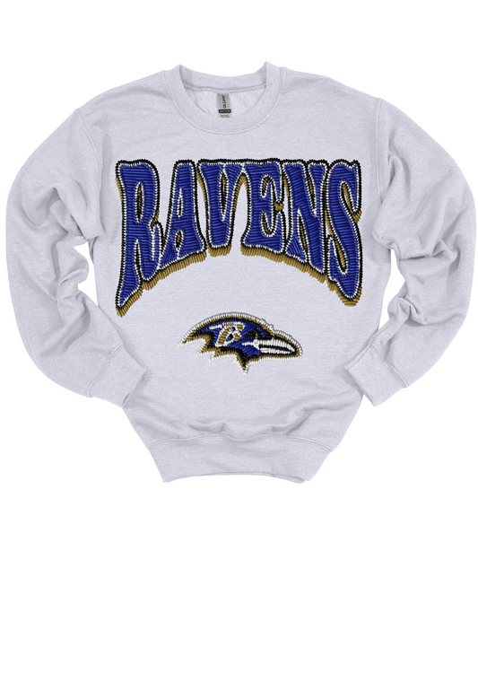 Faux Embroidery Ravens  Gameday Sweatshirt