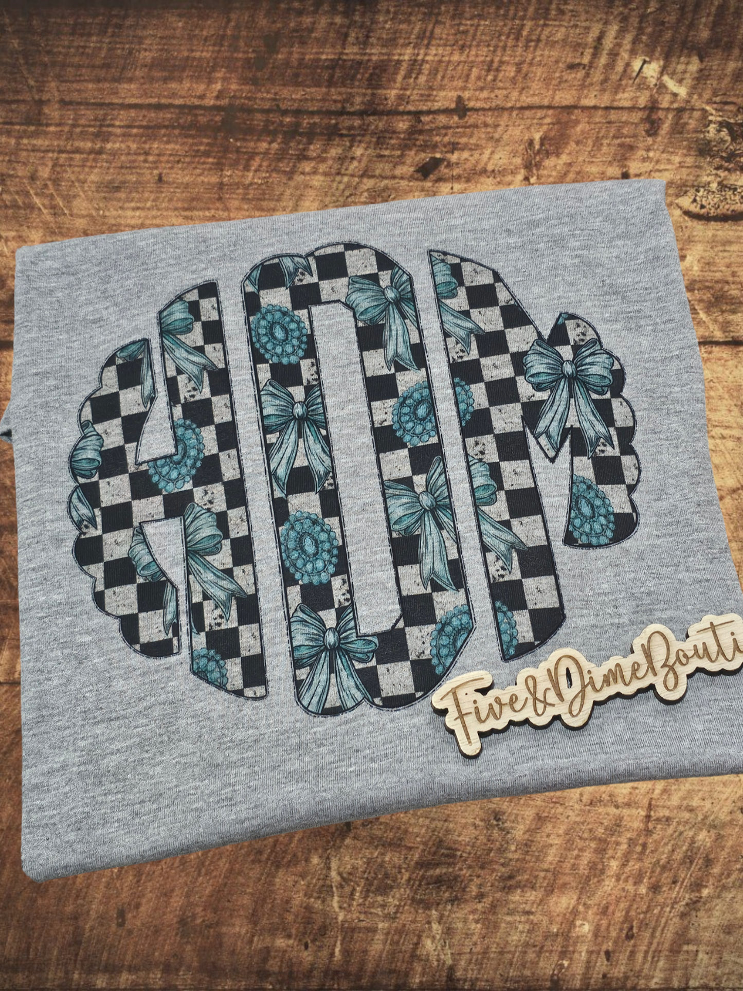 Turquoise Checkered Monogram Tee or Sweatshirt