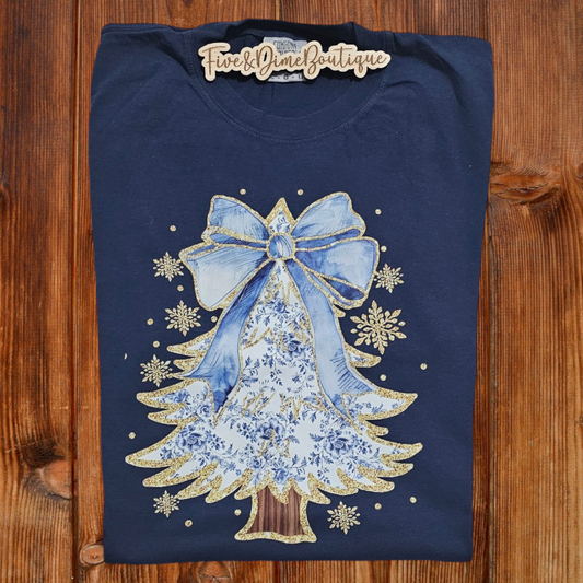 Blue Christmas Tree Comfort Color Tee