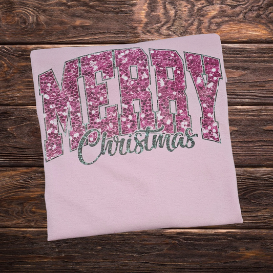 Pink Faux Merry Christmas Tee or Sweatshirt