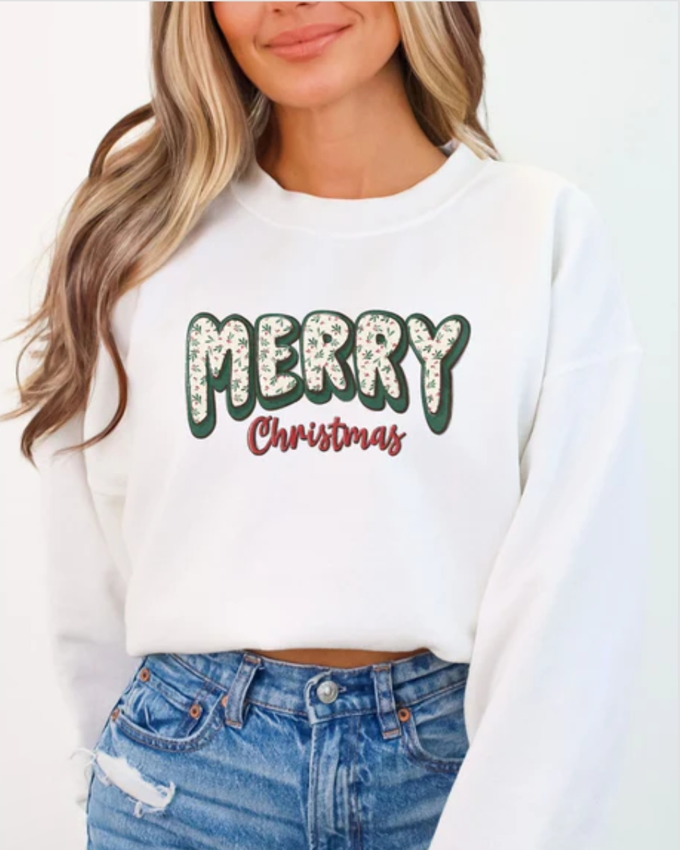 Glitter Merry Christmas Sweatshirt or Comfort Color tee