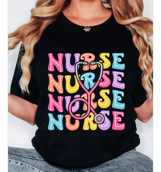 Glitter Stacked Nurse Graphic Tee
