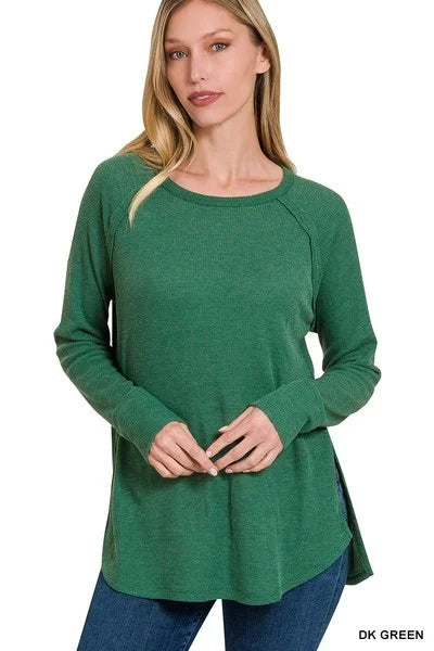 MELAGE BABY WAFFLE LONG SLEEVE TOP-Zenana