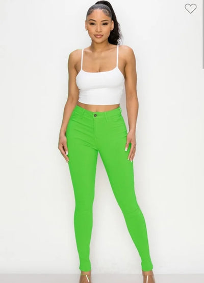 HIGH WAISTED Green Apple COLORED SUPER-STRETCH SKINNY JEANS