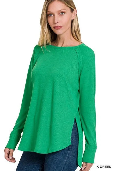 MELAGE BABY WAFFLE LONG SLEEVE TOP-Zenana