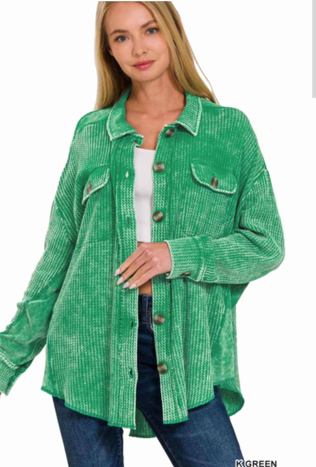 COTTON WAFFLE ACID WASH OVERSIZED SHACKET