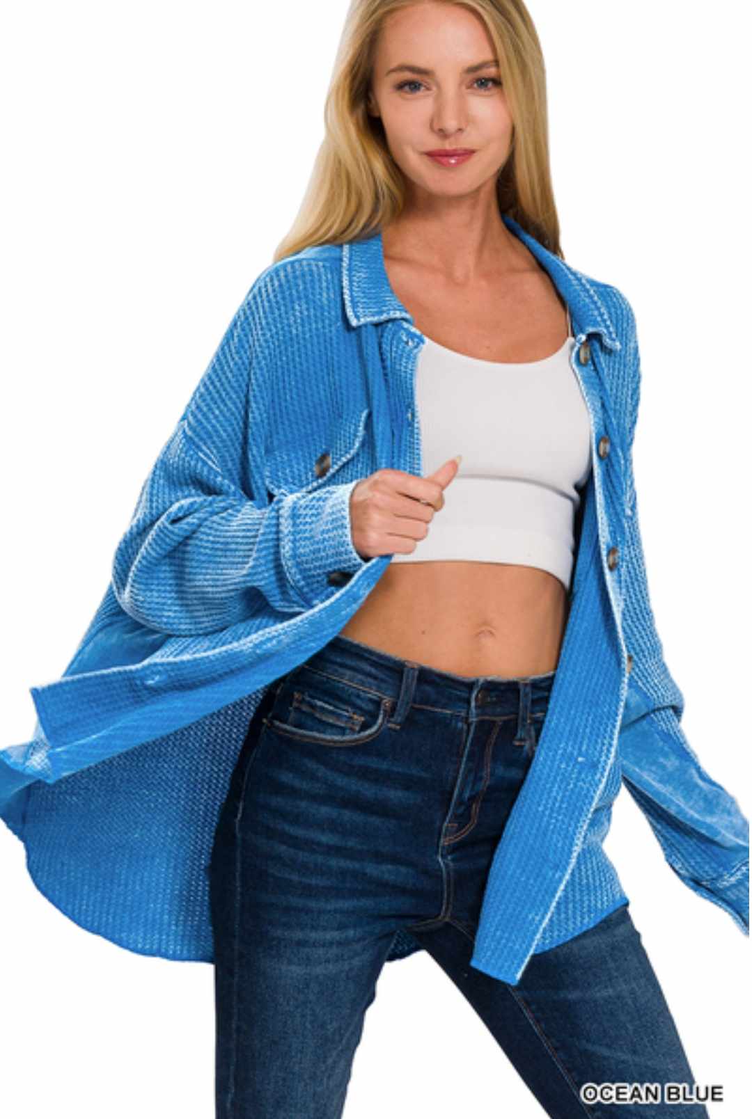 COTTON WAFFLE ACID WASH OVERSIZED SHACKET