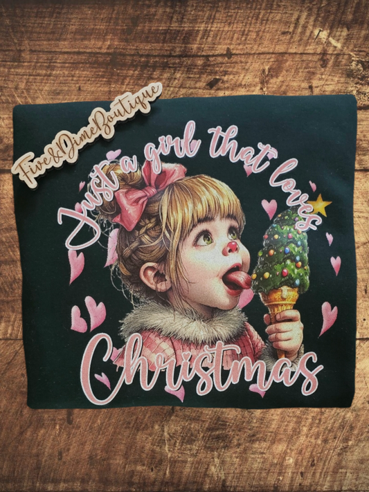 Just a Girl who Loves Christmas Glitter Sweatshirt or Tee