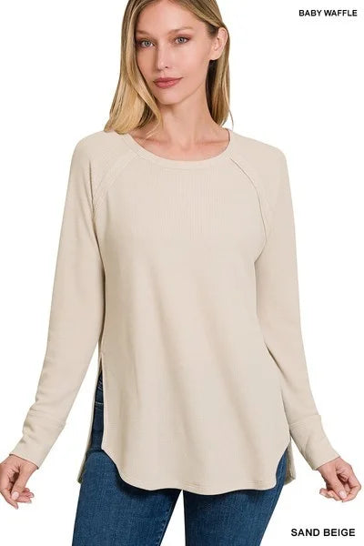 MELAGE BABY WAFFLE LONG SLEEVE TOP-Zenana