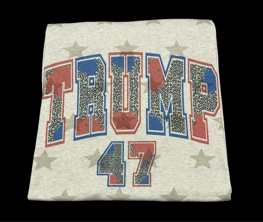 Trump 47 Leopard Red White and Blue Star Graphic Tee