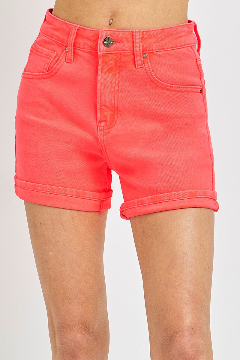 Risen Coral High Rise Cuffed Shorts