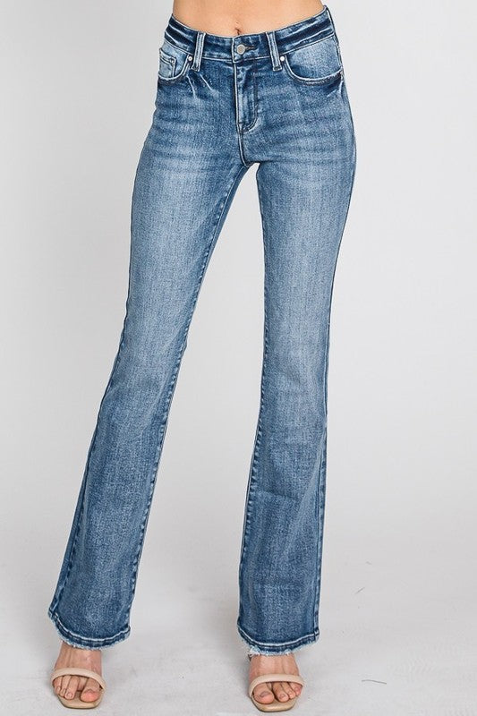 Hey Girl Mid Rise Stretch Classic Bootcut Jeans - no holes