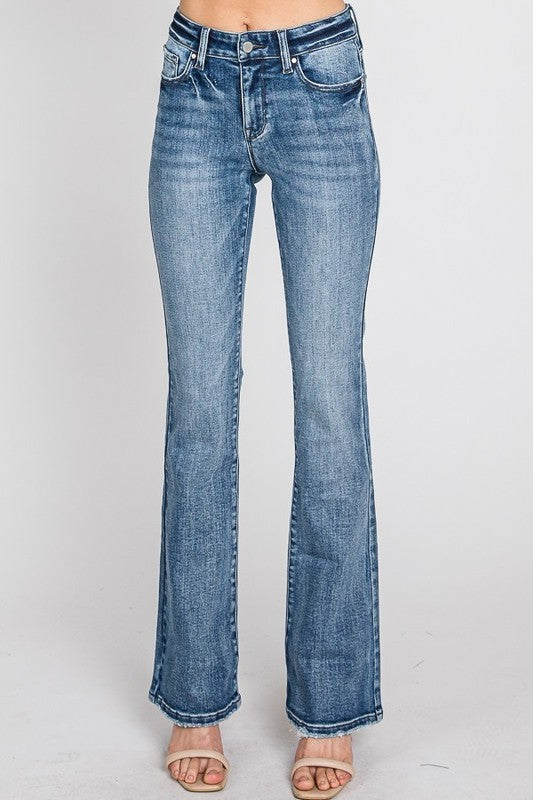 Hey Girl Mid Rise Stretch Classic Bootcut Jeans - no holes