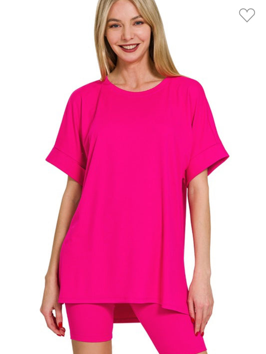 Microfiber Oversized Tee and Biker Short Set
