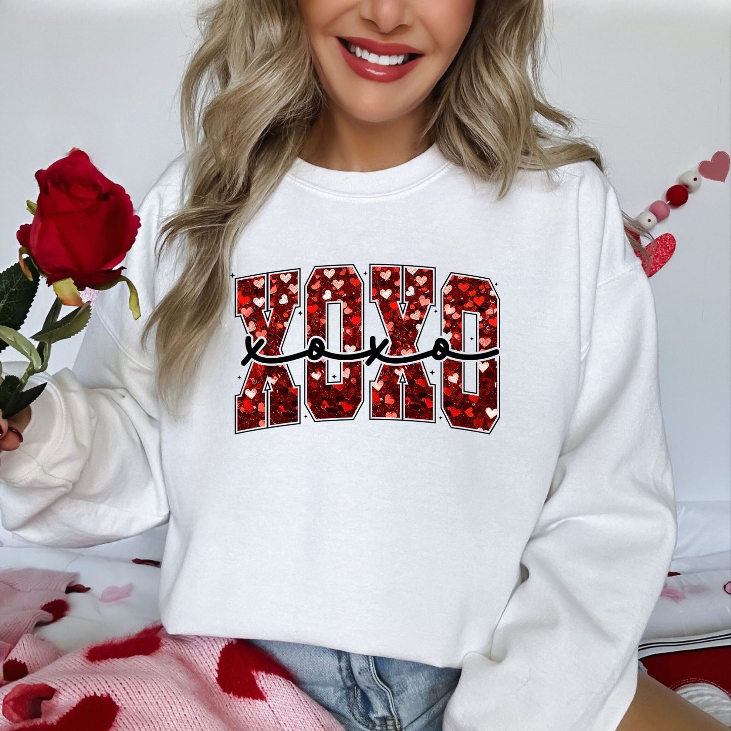 Red XOXO Red Faux Sequin Printed Sweatshirt