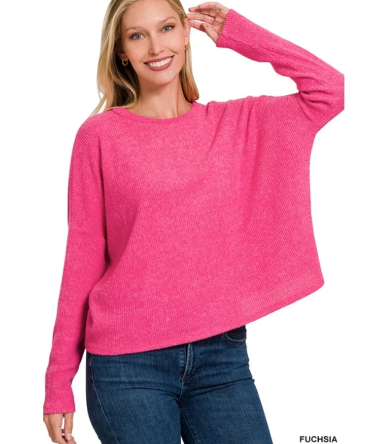 RIBBED DOLMAN LONG SLEEVE SWEATER