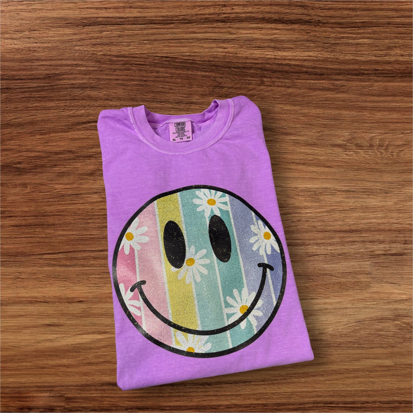 Summer Time Smiley Glitter Graphic Tee Gildan