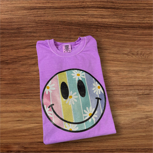 Summer Time Smiley Glitter Graphic Tee Gildan