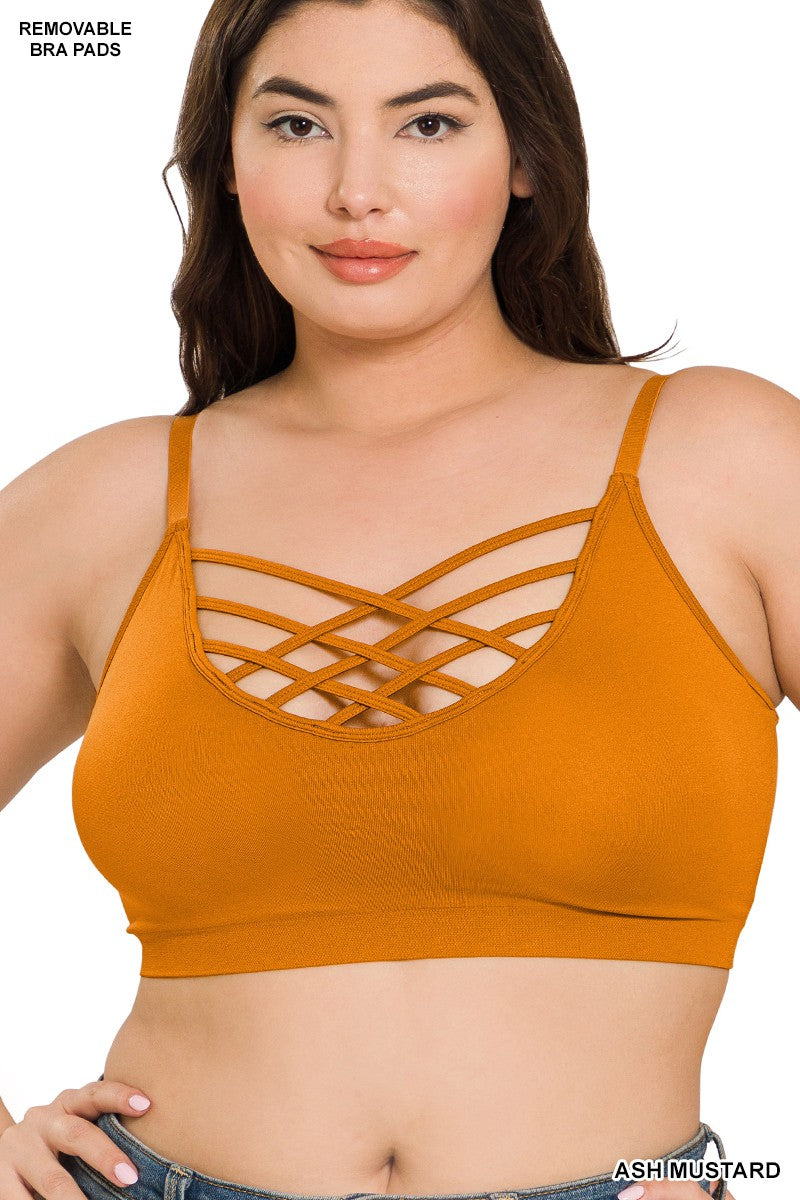 PLUS FRONT V LATTICE BRALETTE