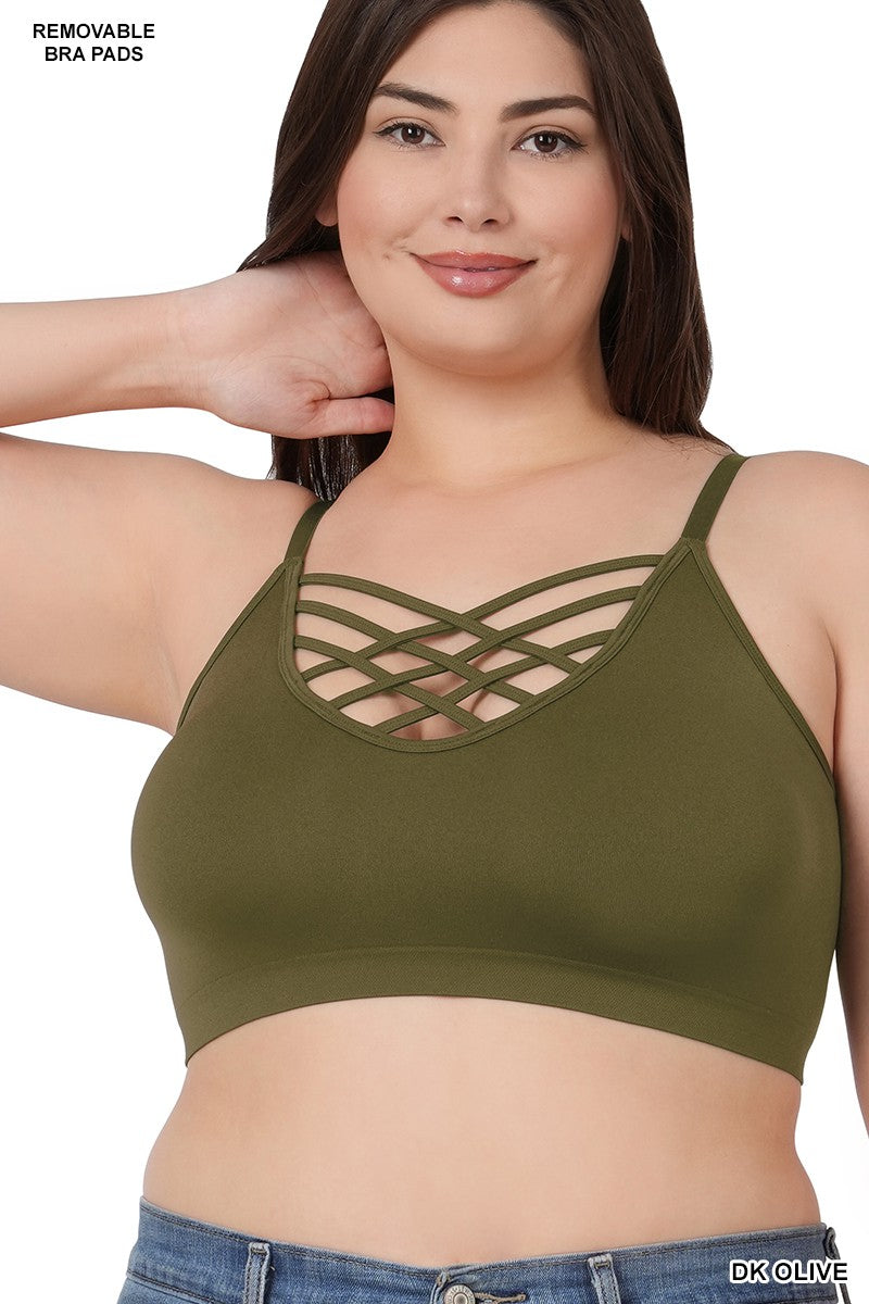 PLUS FRONT V LATTICE BRALETTE