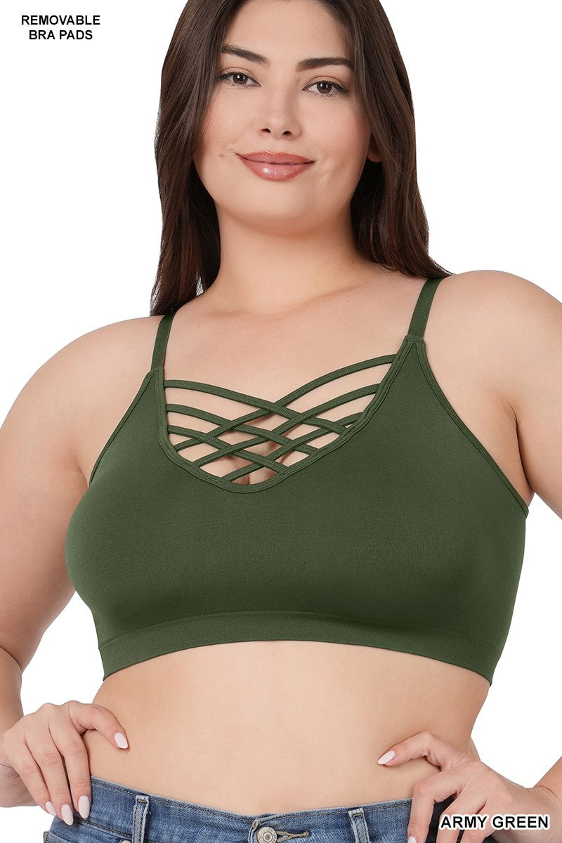 PLUS FRONT V LATTICE BRALETTE