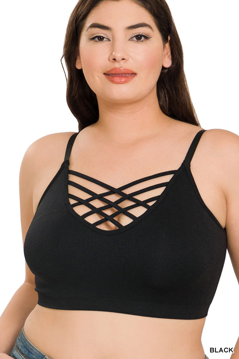 PLUS FRONT V LATTICE BRALETTE