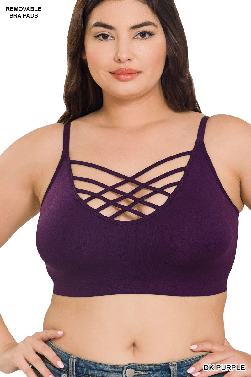 PLUS FRONT V LATTICE BRALETTE