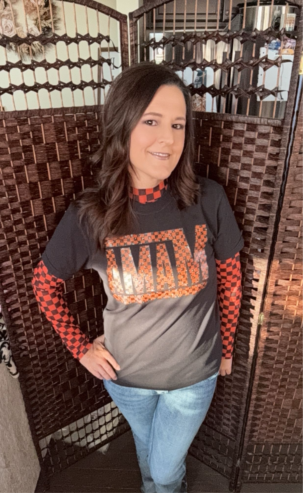 Mama Orange Checkered CC Tee or Sweatshirt