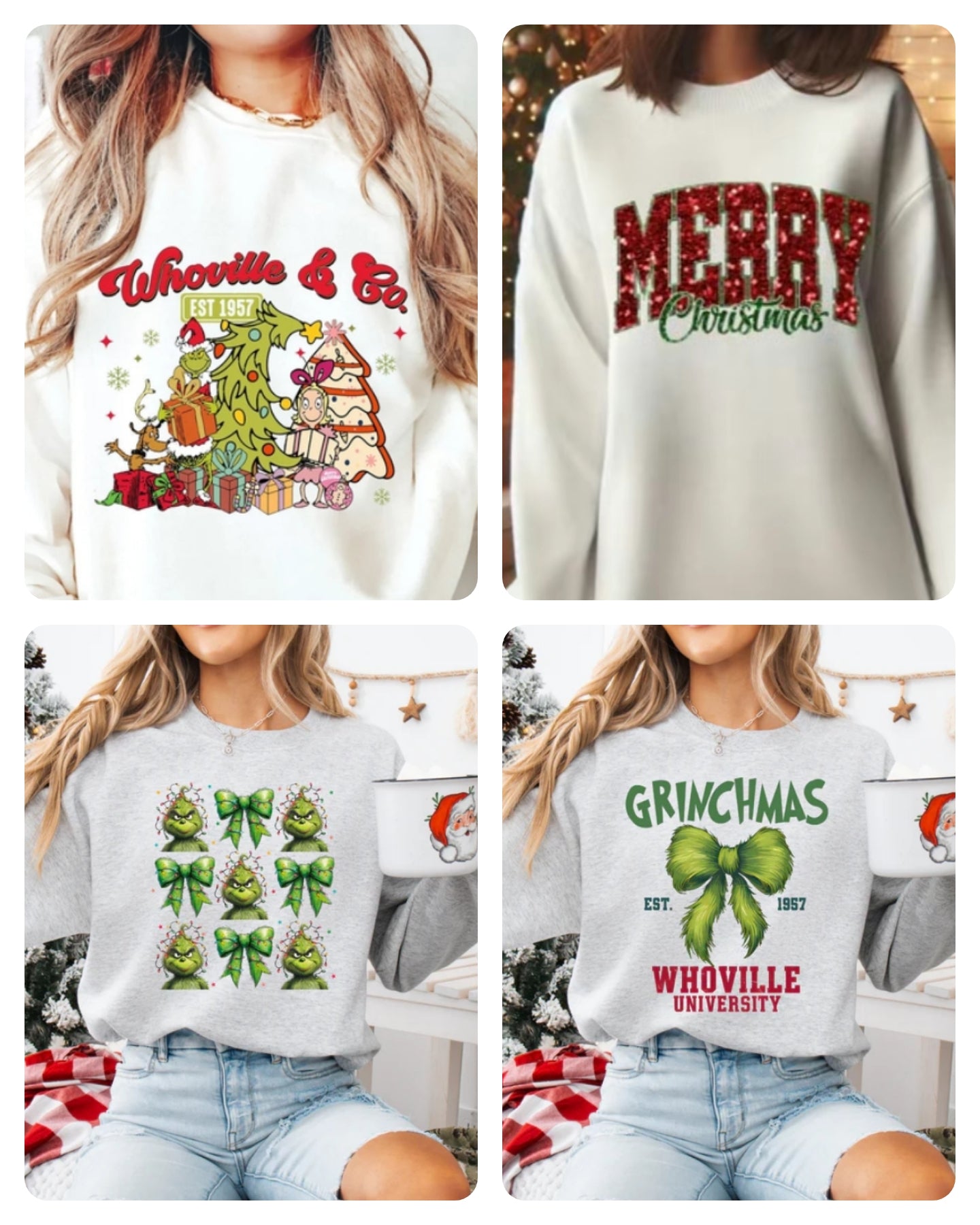 2 for $40.00 Mystery Christmas Glitter Print Sweatshirt