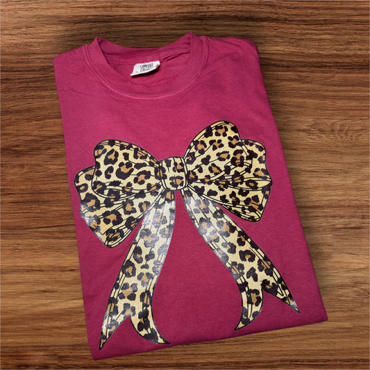 Glitter Leopard Bow Graphic-Tee