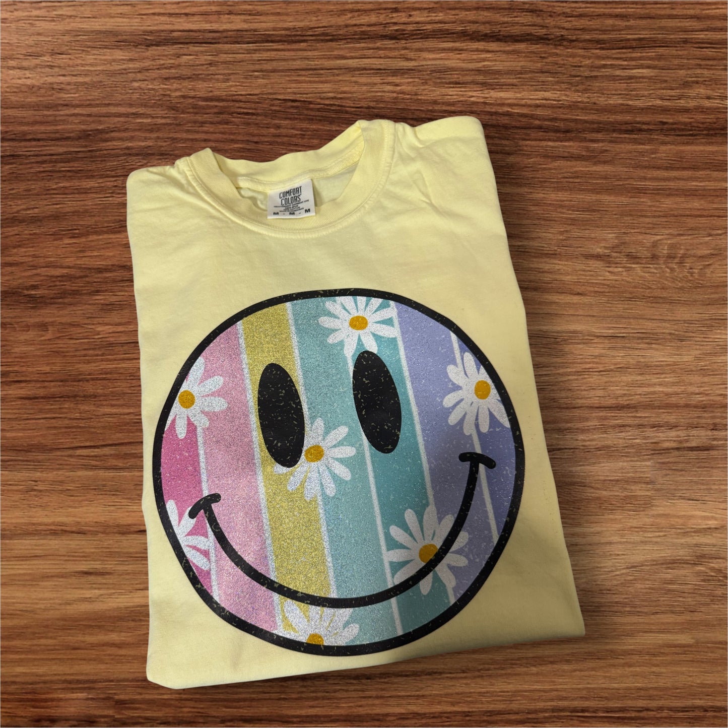 Summer Time Smiley Glitter Graphic Tee Gildan