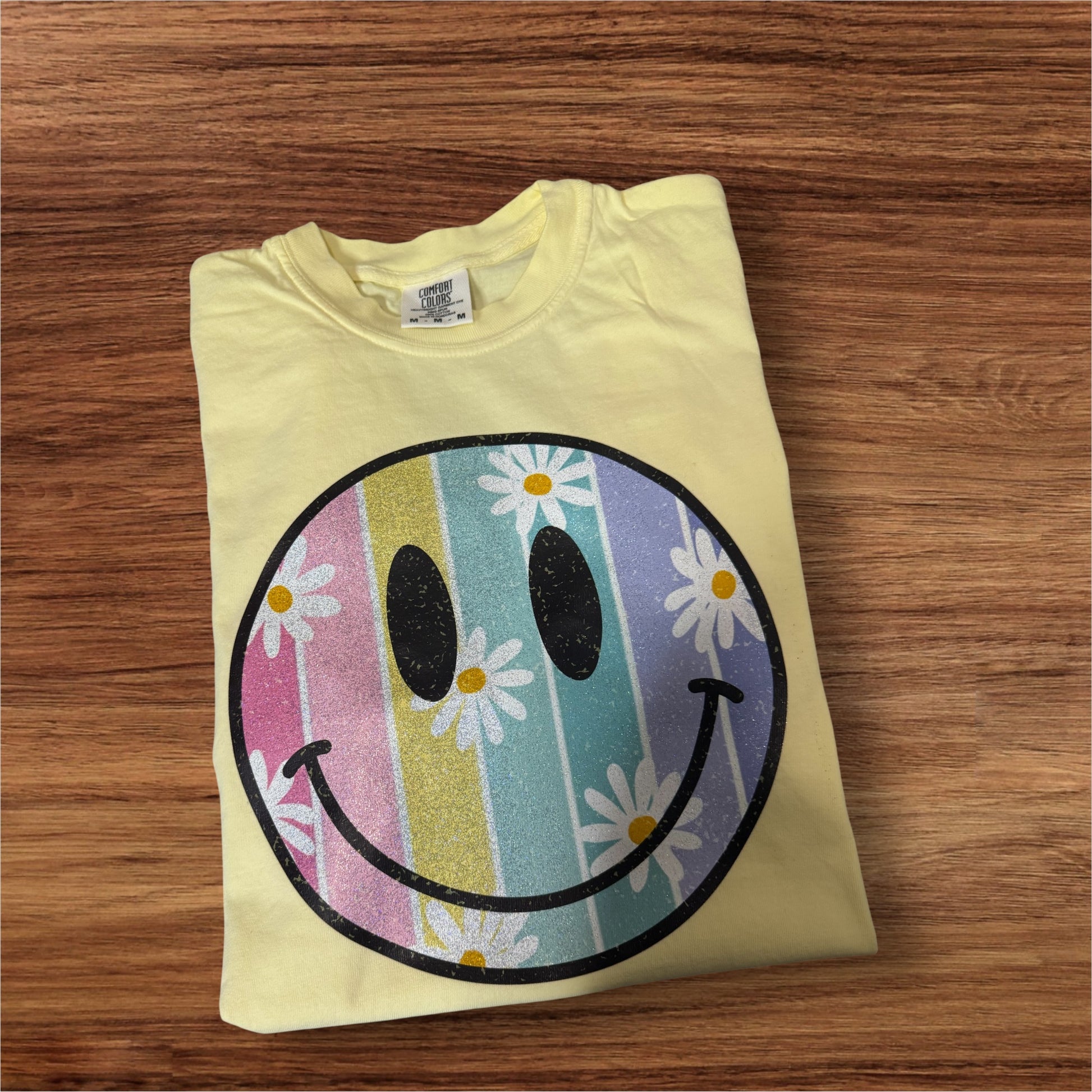 Summer Time Smiley Glitter Graphic Tee Gildan