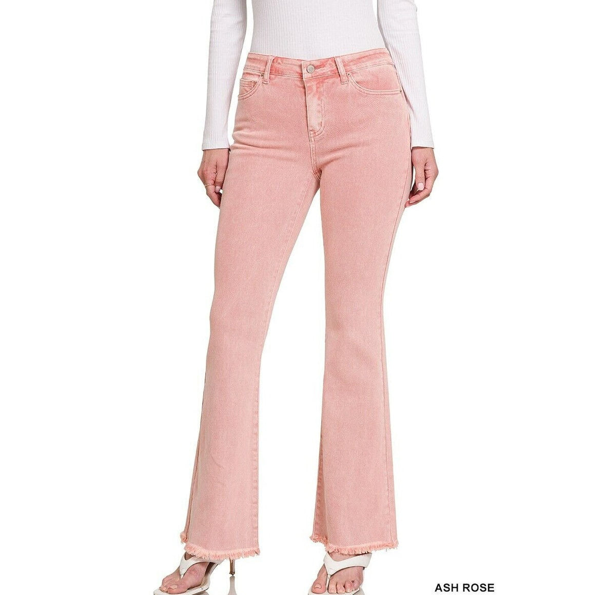Acid Washed High Waist Frayed Hem Pants
