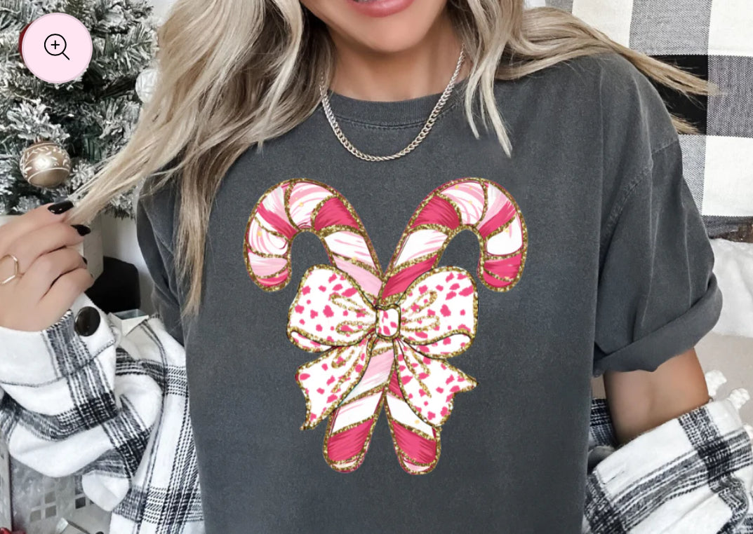 Candy Cane Comfort Color Tee Shirt or Sweatshirt