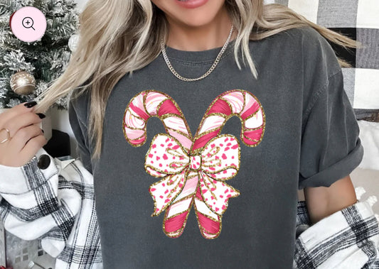 Candy Cane Comfort Color Tee Shirt or Sweatshirt