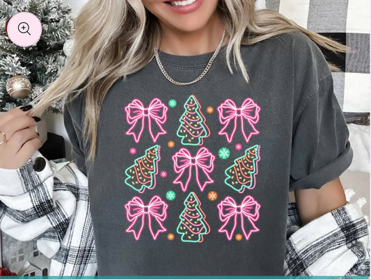 Neon Christmas Tree Coquette Comfort Color Tee