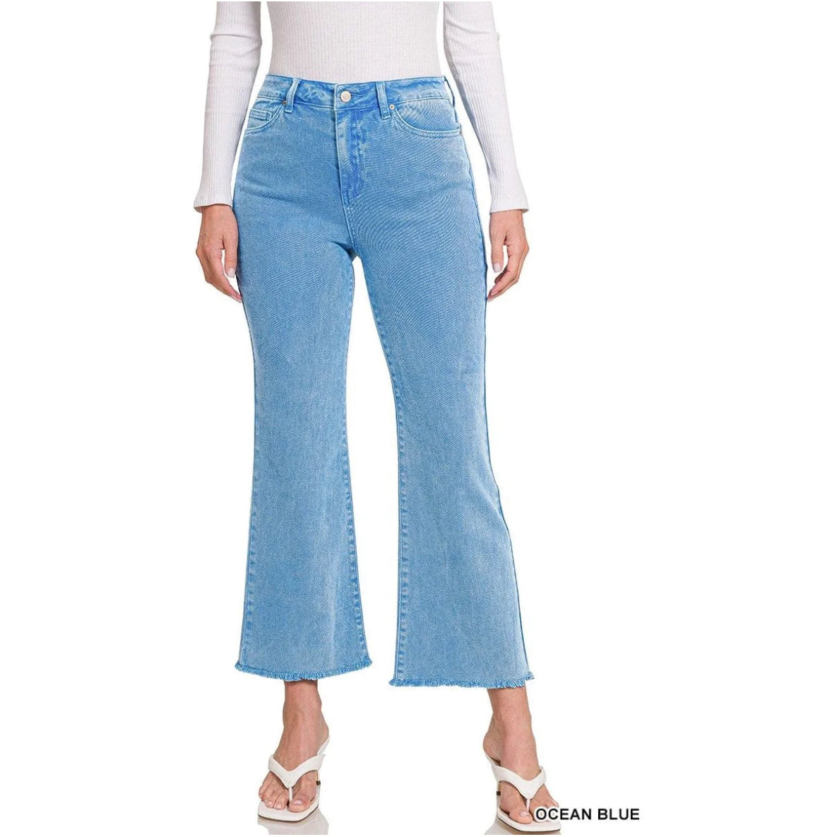 Acid Washed High Waist Frayed Hem Pants