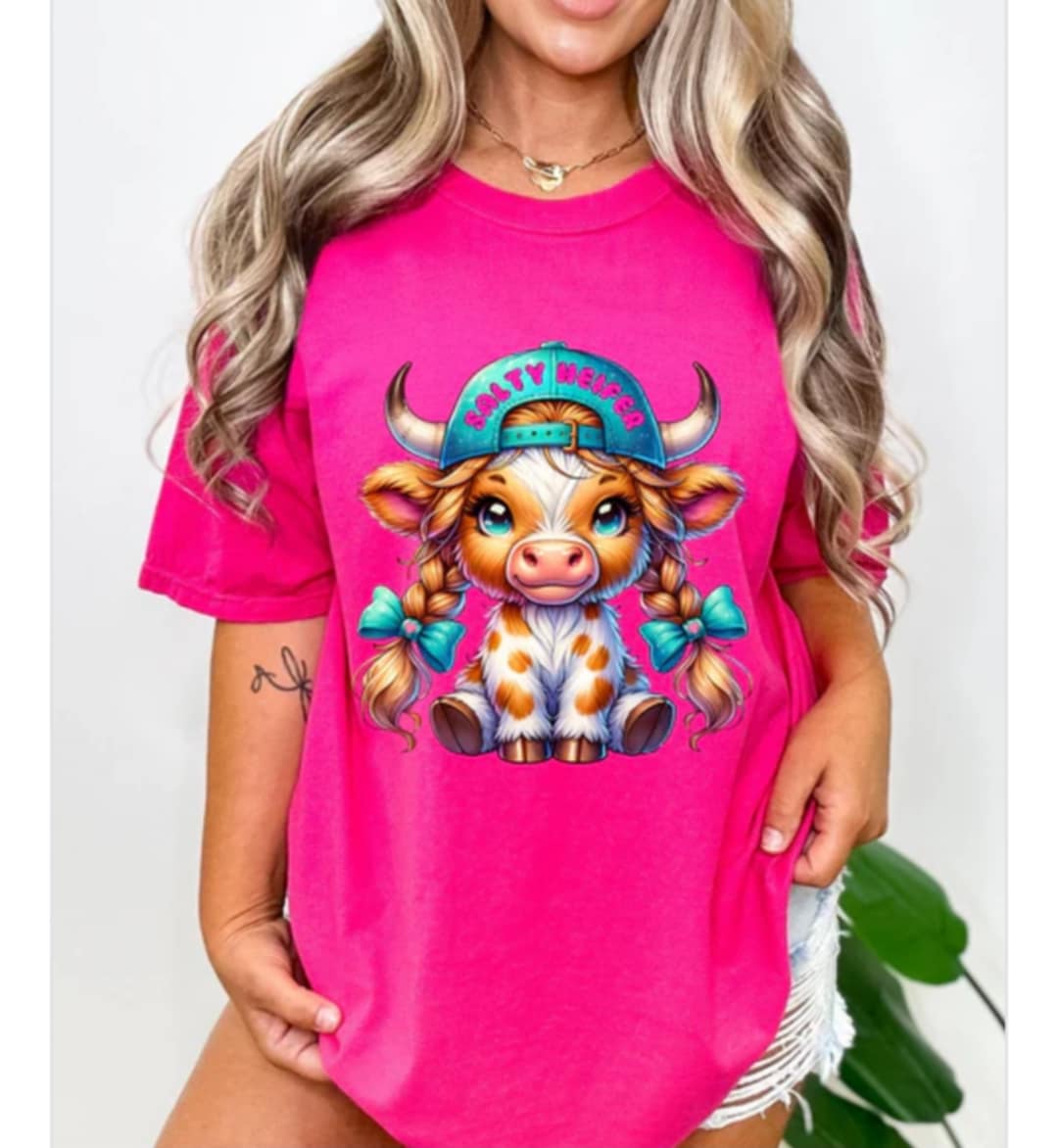 Salty Heifer Glitter Print Graphic Tee