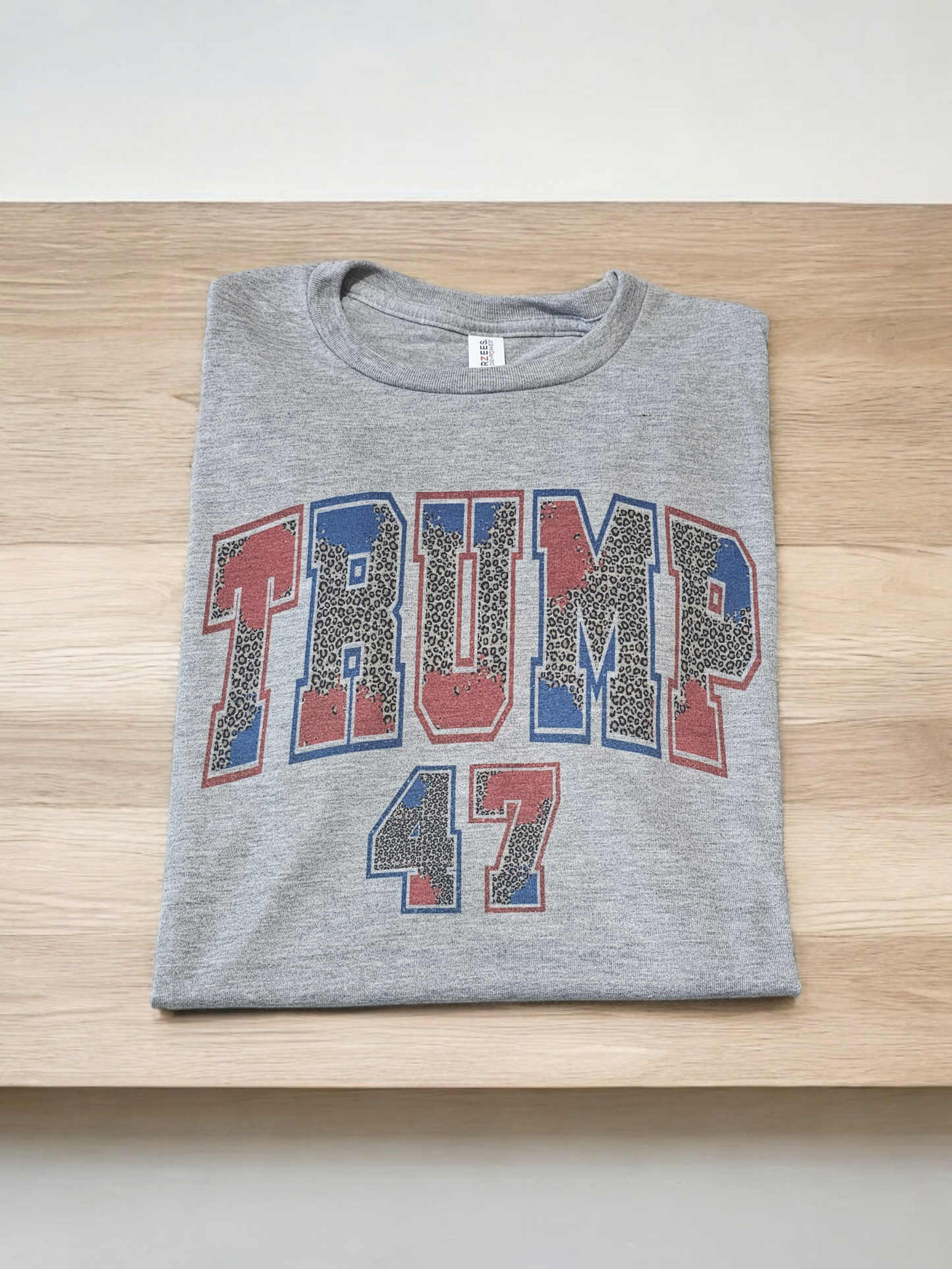 Trump 47 Leopard Red White and Blue Star Graphic Tee