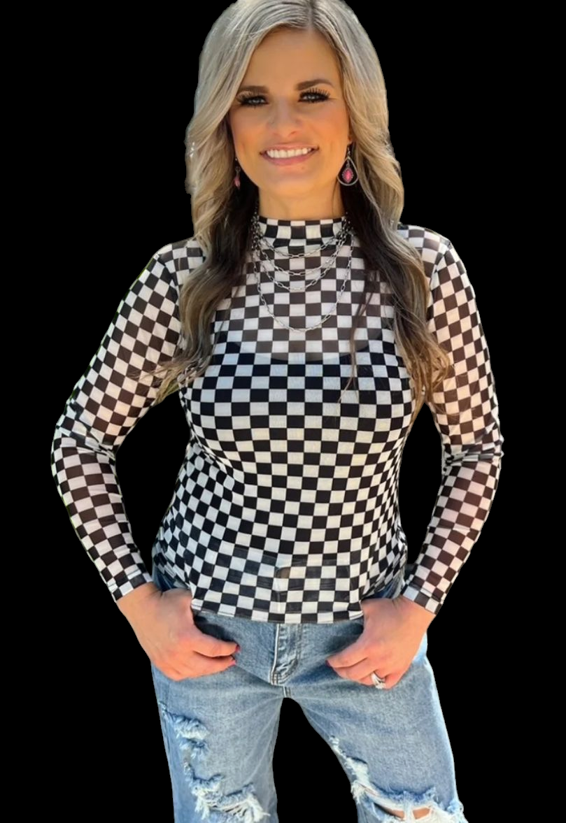 Round the Track Mesh Top Black and White