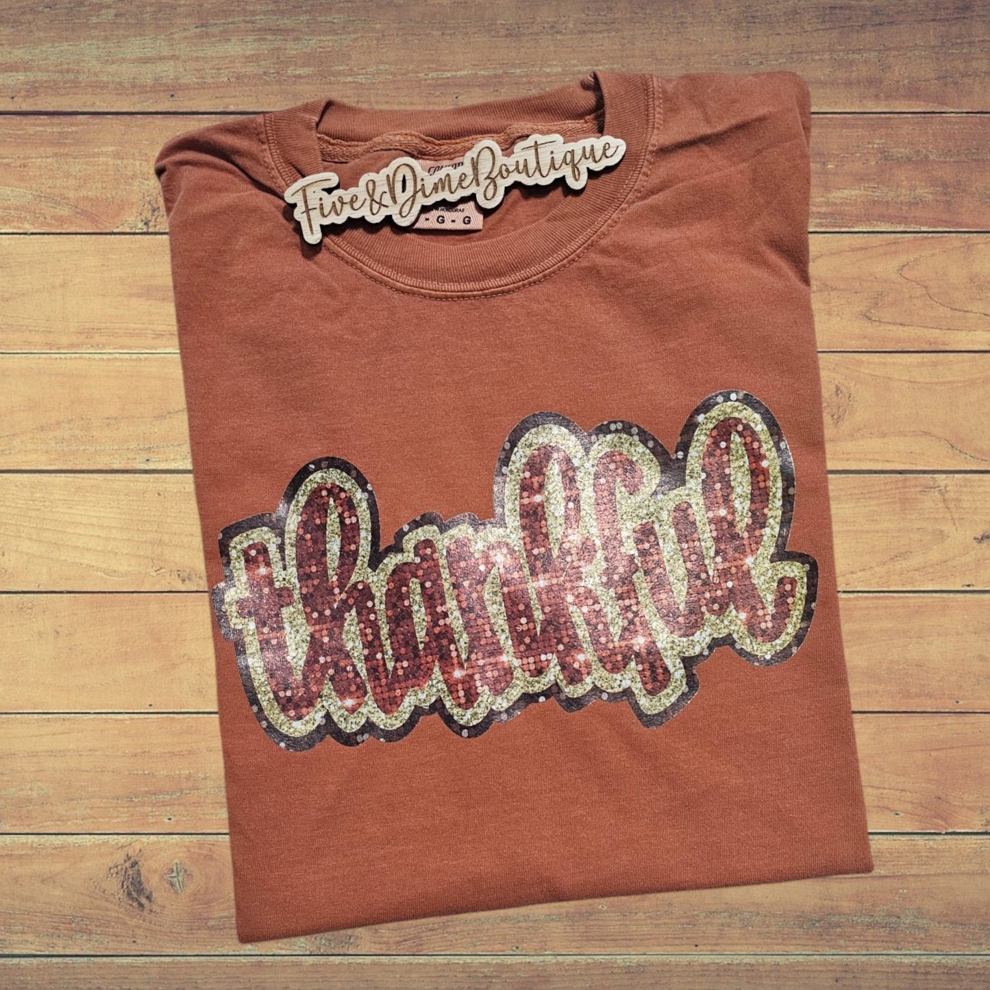 Thankful Glitter Print Comfort Color Tee