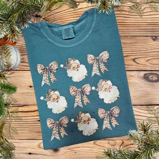 Santa and Leopard Bow Christmas Tee