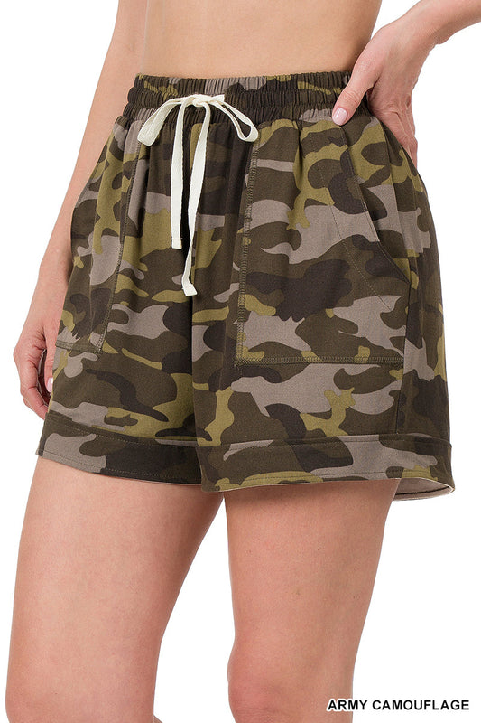 CAMO DRAWSTRING SHORTS