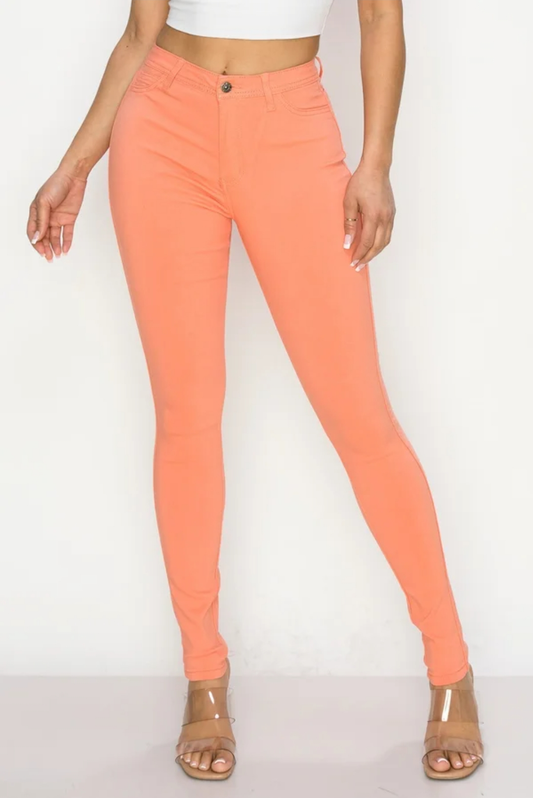 HIGH WAISTED Salmon COLORED SUPER-STRETCH SKINNY JEANS