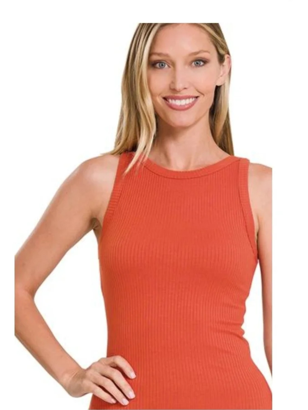 SOFT RIBBED TIGHT CREW NECK TANK TOP