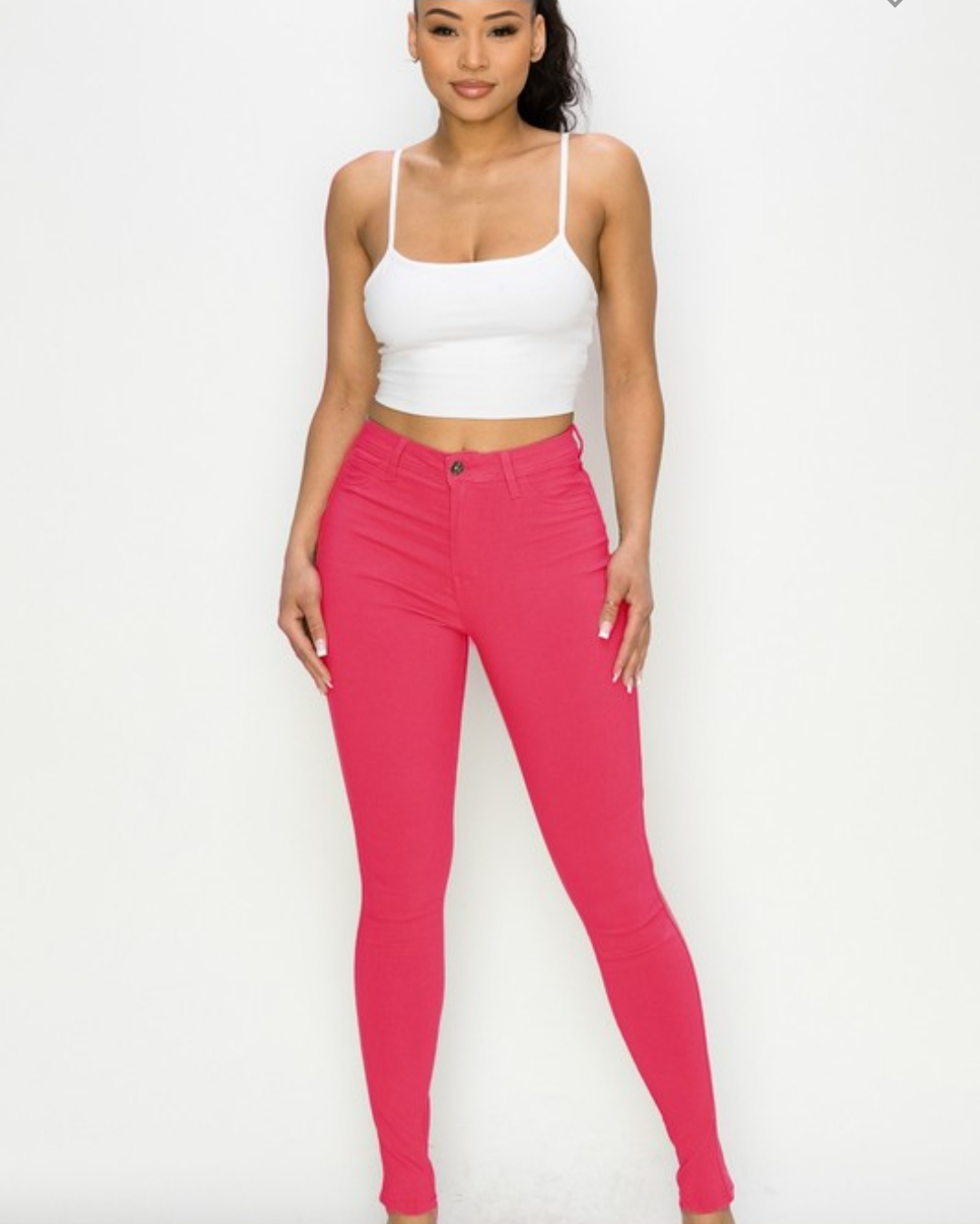 HIGH WAISTED HOT PINK COLORED SUPER-STRETCH SKINNY JEANS