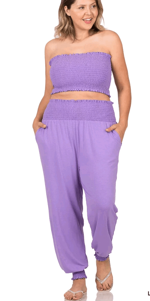 SMOCKED TUBE TOP & JOGGER PANTS