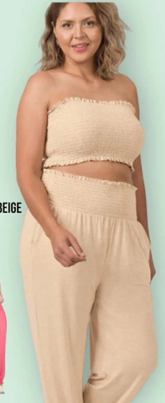 SMOCKED TUBE TOP & JOGGER PANTS