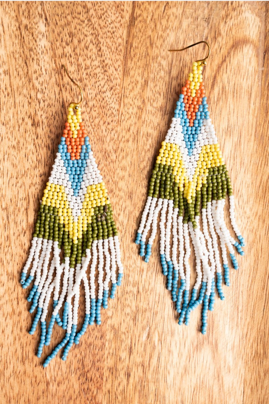 SUMMER WAVES SEED BEAD FRINGED EARRINGS