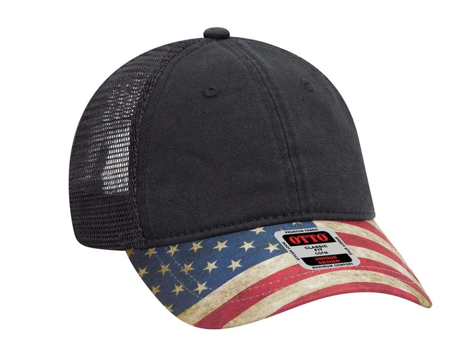 OTTO BLACK WITH USA FLAG LOW PROFILE TRUCKER HAT